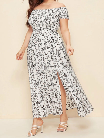 Vestido largo floral con hombros descubiertos y talla grande