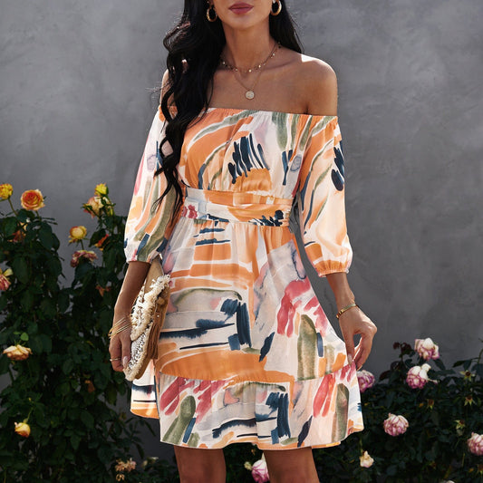 Vestido con lazo en la espalda y estampado abstracto