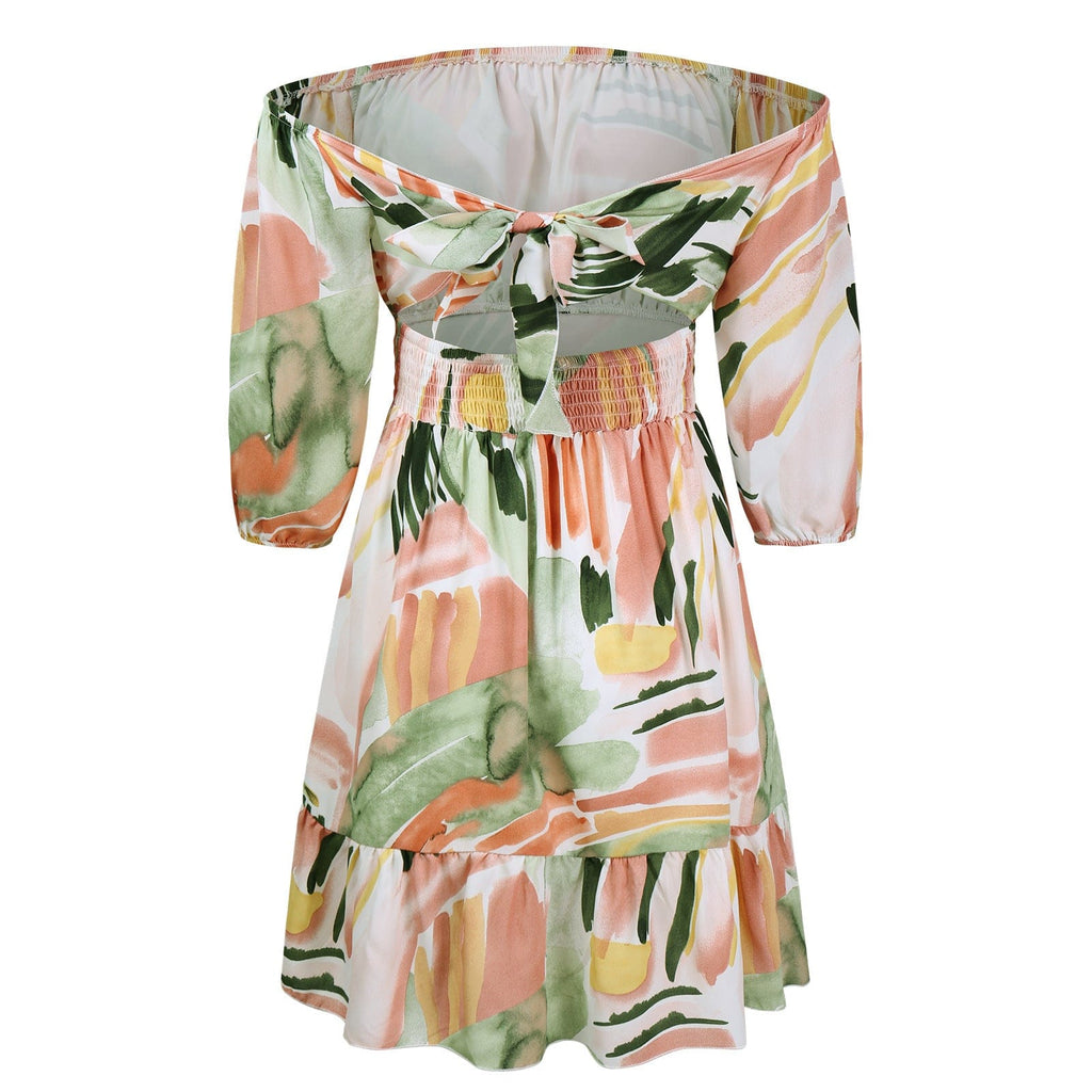 Abstract Print Tie Back Dress