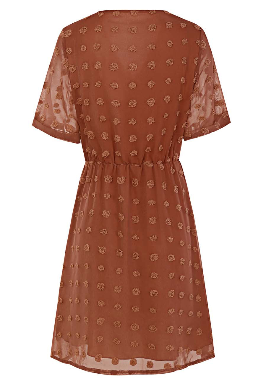 [JILLSTUART]★25SS★韓国人気★Punching Cotton Dress Clip Dot Surplice Neck Short Sleeve Summer Wrap Dress for