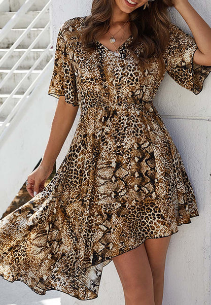 Vestido asimétrico con estampado animal mixto