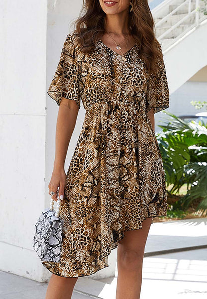 Vestido asimétrico con estampado animal mixto