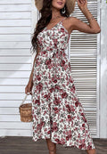 Vestido de tirantes con estampado floral en rosa brillante