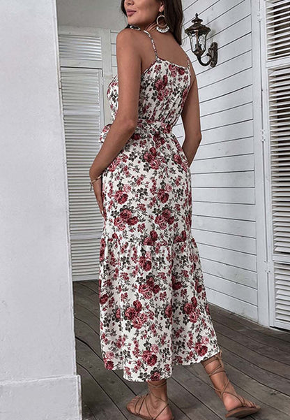 Vestido de tirantes con estampado floral en rosa brillante
