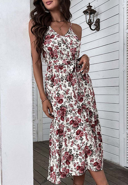 Vestido de tirantes con estampado floral en rosa brillante