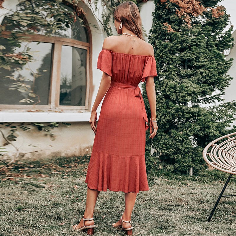 Paradise Vacation Ruffle Off Shoulder Dress