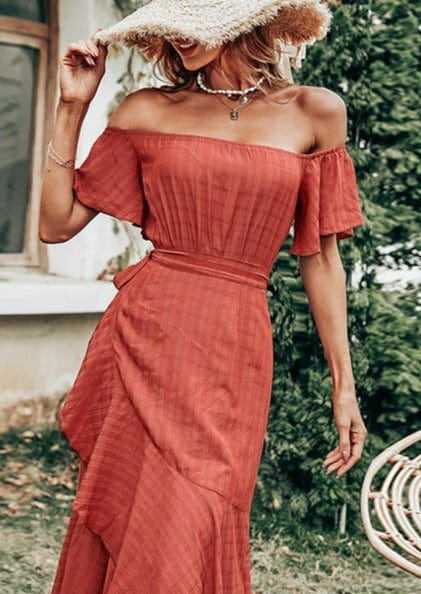 Paradise Vacation Ruffle Off Shoulder Dress