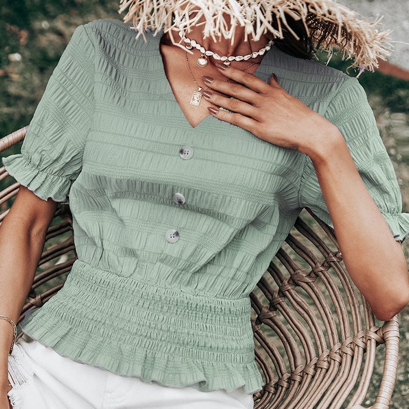 Shirred Waist Textured Blouse