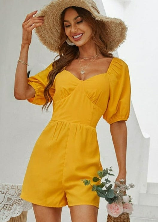 Sunrise Yellow Puffed Sleeve Romper