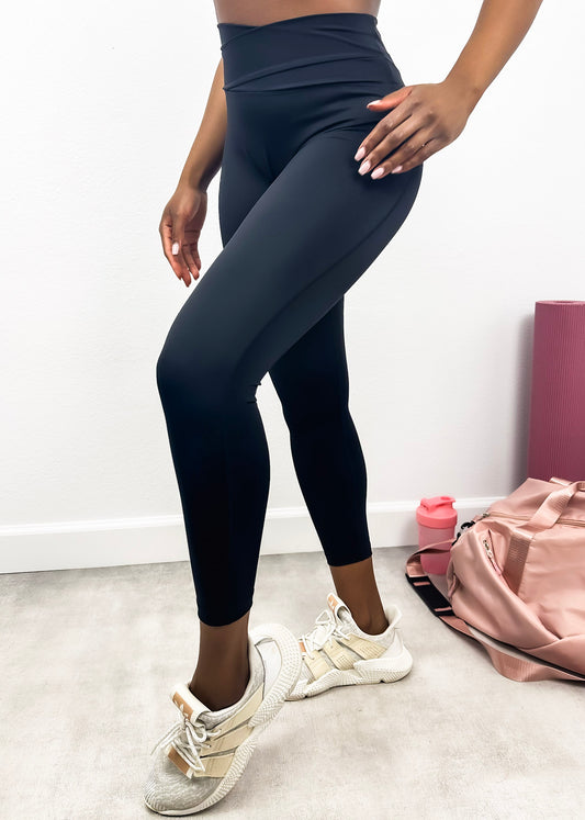 Leggings de cintura alta con diseño cruzado de dos tonos