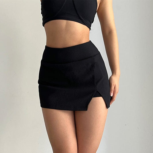 Falda pantalón de tenis mini de canalé con abertura lateral