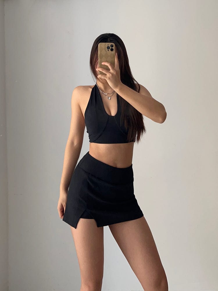 Falda pantalón de tenis mini de canalé con abertura lateral