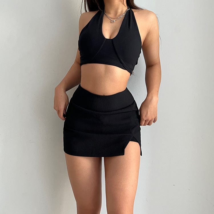 Falda pantalón de tenis mini de canalé con abertura lateral