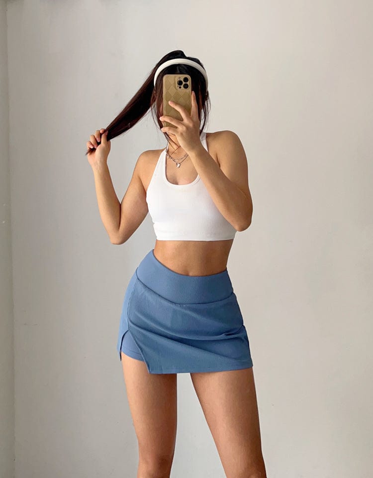Falda pantalón de tenis mini de canalé con abertura lateral