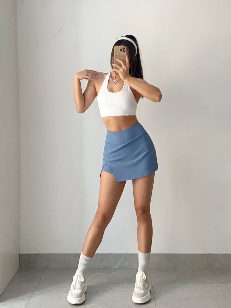 Falda pantalón de tenis mini de canalé con abertura lateral