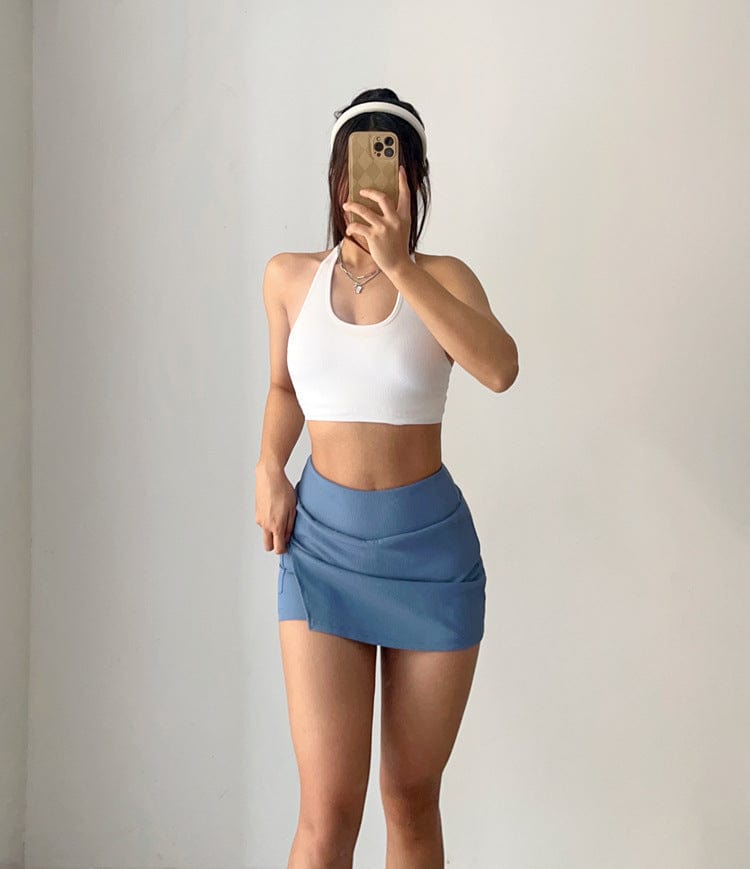 Falda pantalón de tenis mini de canalé con abertura lateral
