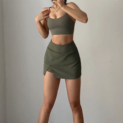Falda pantalón de tenis mini de canalé con abertura lateral