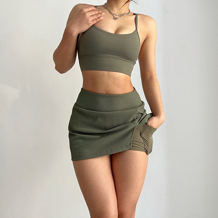Falda pantalón de tenis mini de canalé con abertura lateral