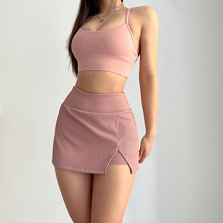 Falda pantalón de tenis mini de canalé con abertura lateral