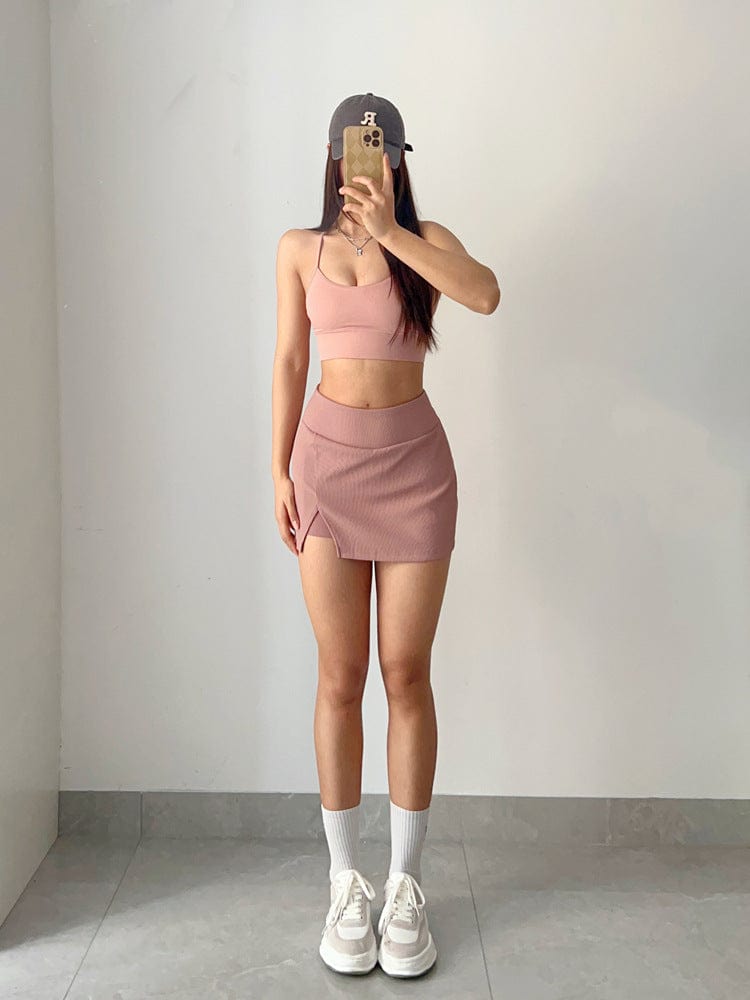Falda pantalón de tenis mini de canalé con abertura lateral