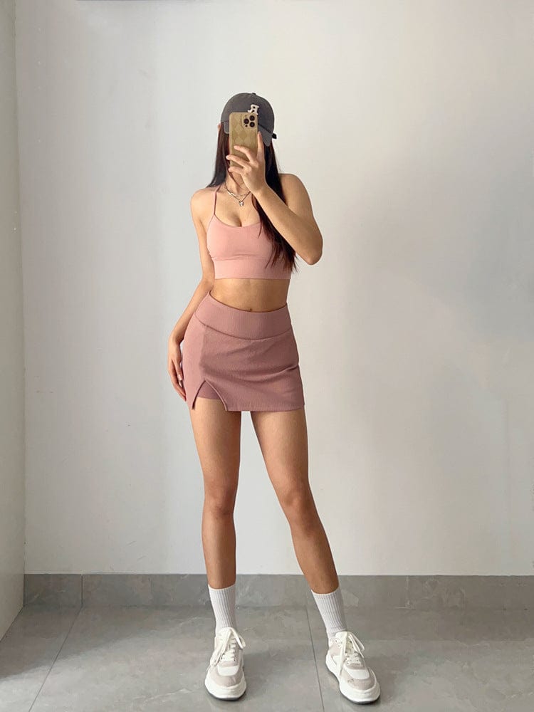 Falda pantalón de tenis mini de canalé con abertura lateral