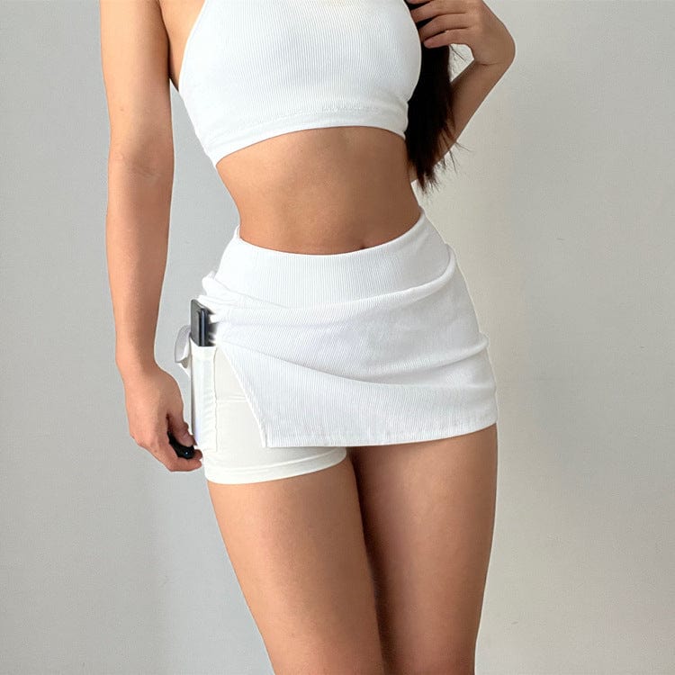 Falda pantalón de tenis mini de canalé con abertura lateral