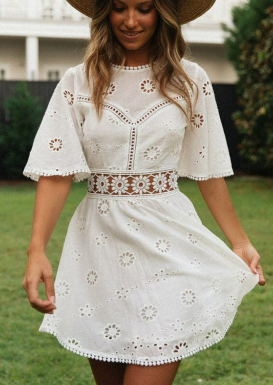 Eyelet Flutter Sleeve Boho Dress