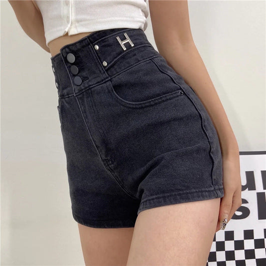 Triple Button Denim Shorts