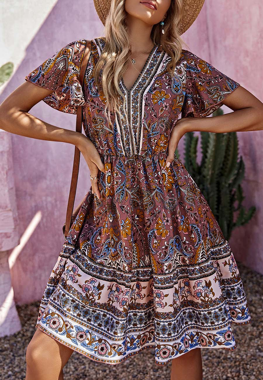 Urban Coco L // Bohemian Neck Tie Vintage Printed Ethnic Style Shift Dress  Size L - $14 - From Gayle