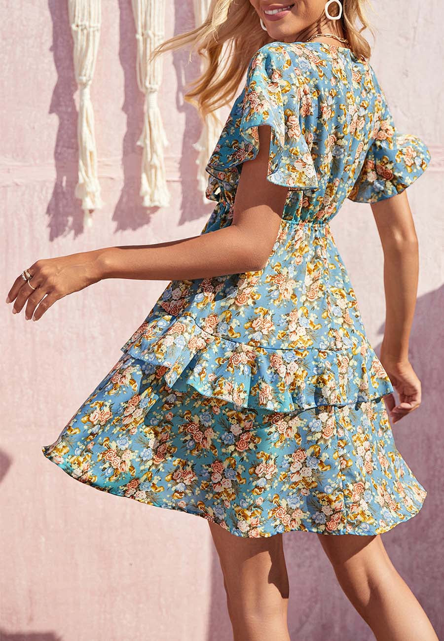 Tie Front Flutter Sleeve Dress