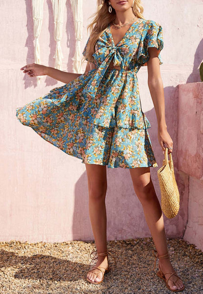 Tie Front Flutter Sleeve Dress