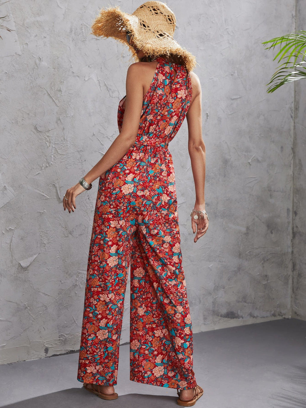 Floral Print Halter Neck Jumpsuit
