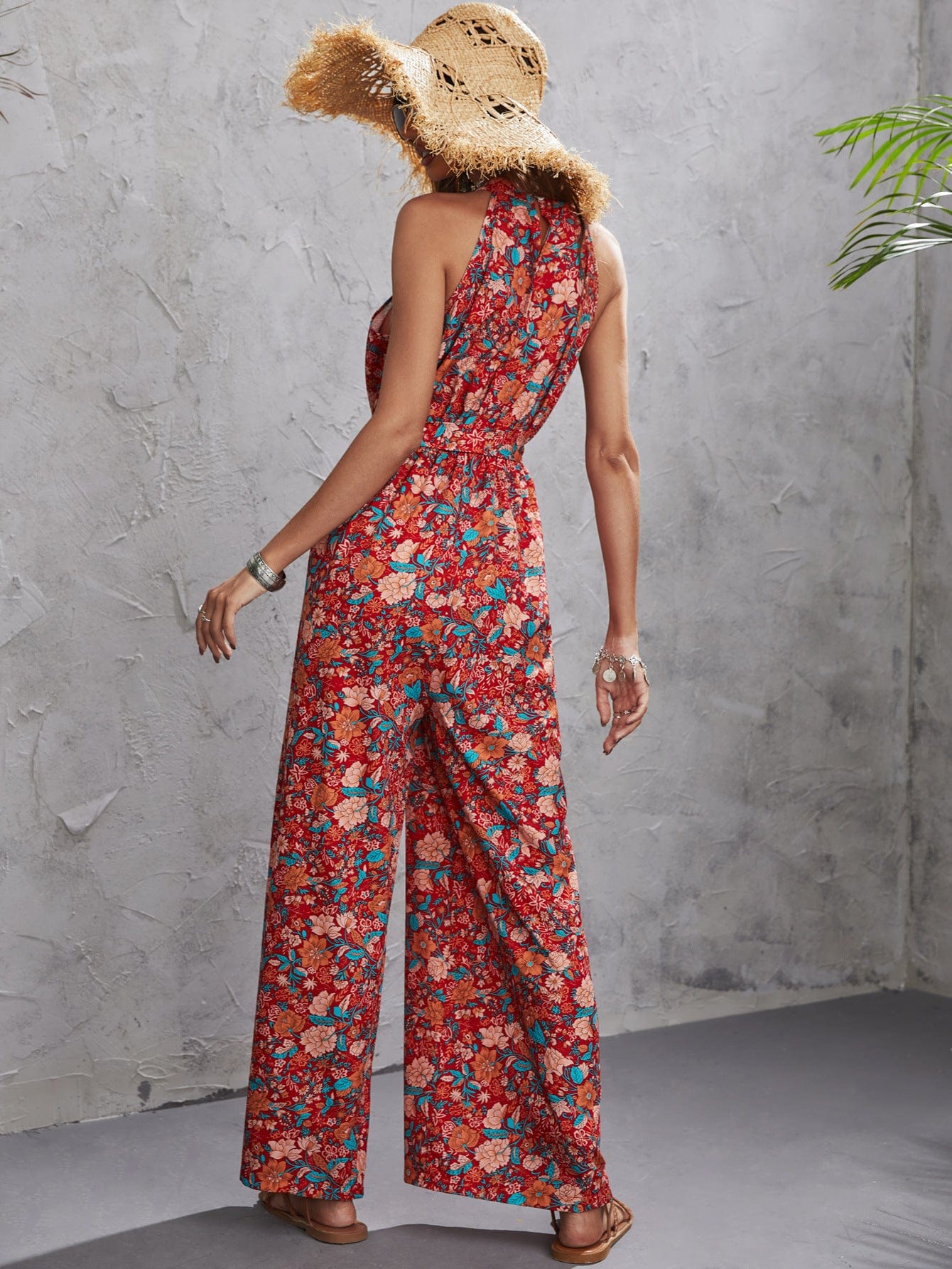 Floral Print Halter Neck Jumpsuit