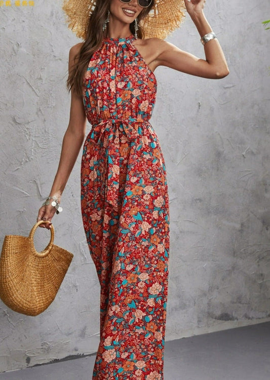 Floral Print Halter Neck Jumpsuit