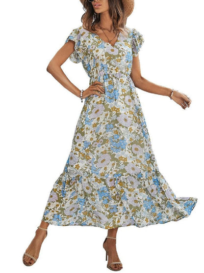 Vestido con estampado floral y mangas abullonadas