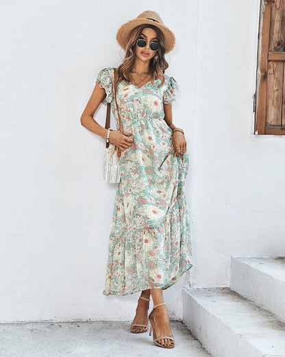 Vestido con estampado floral y mangas abullonadas