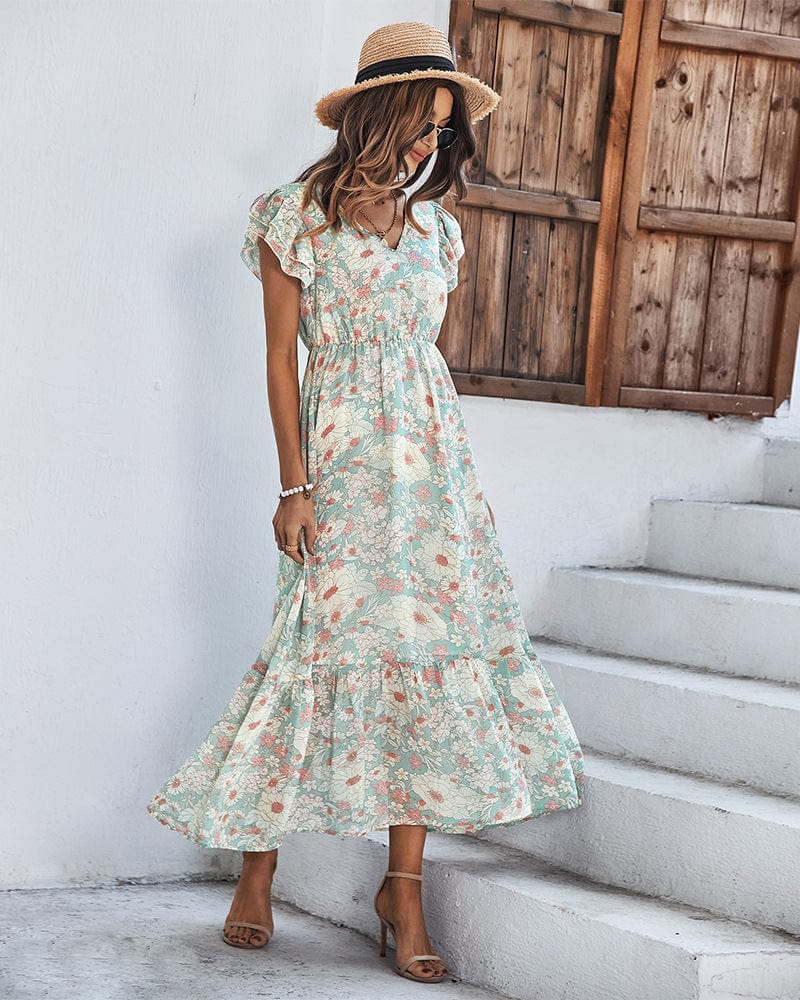 Vestido con estampado floral y mangas abullonadas