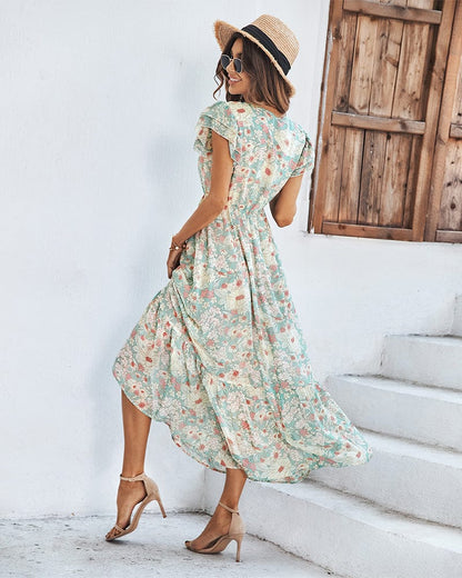 Vestido con estampado floral y mangas abullonadas