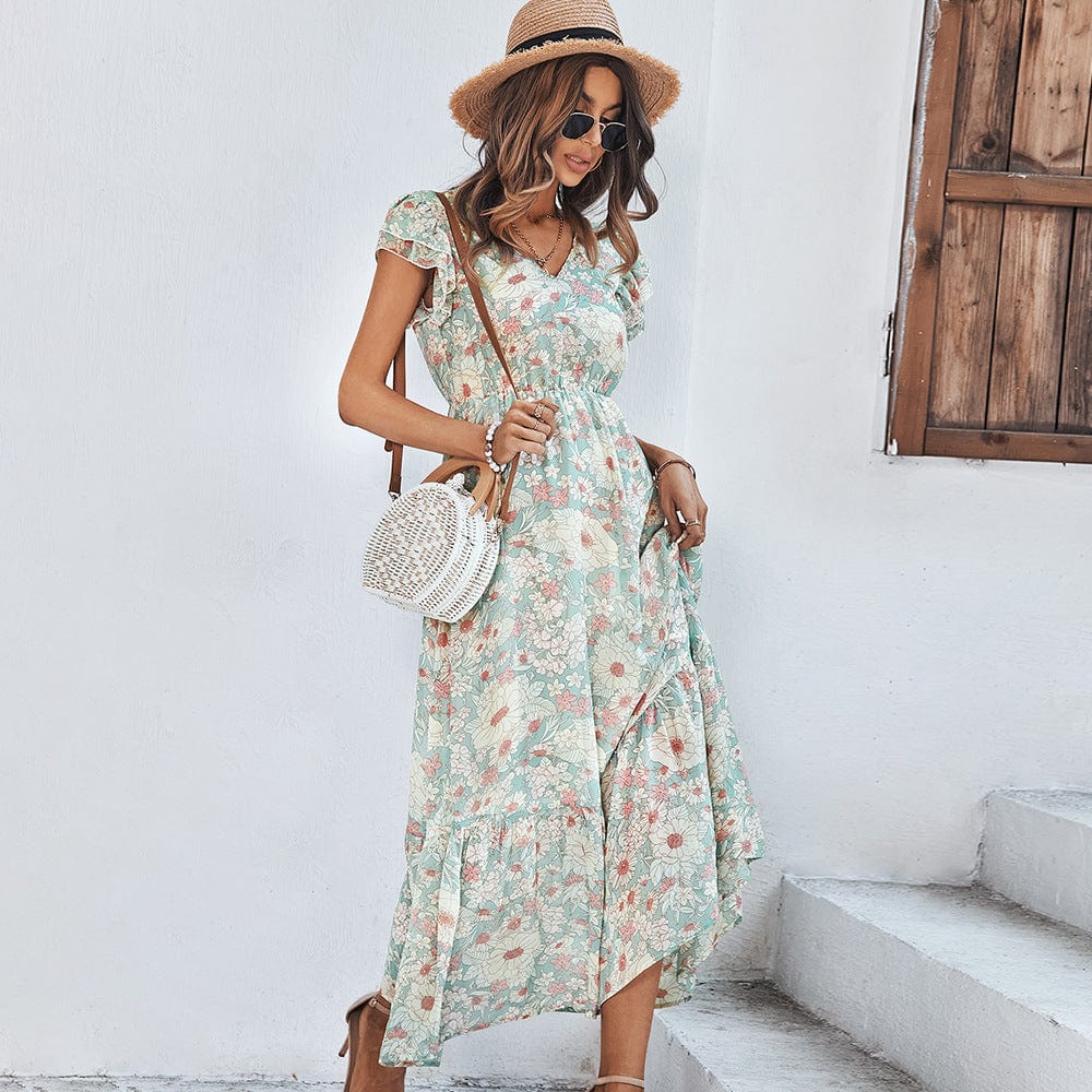 Vestido con estampado floral y mangas abullonadas