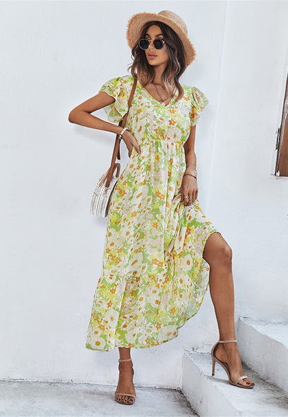 Vestido con estampado floral y mangas abullonadas