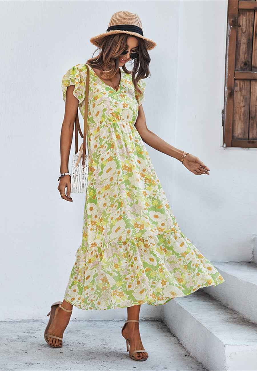 Vestido con estampado floral y mangas abullonadas