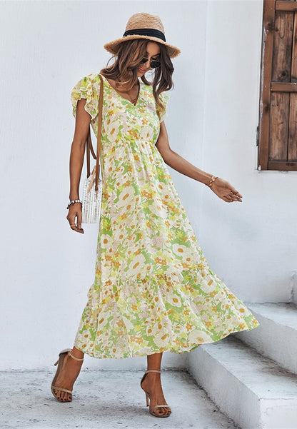 Vestido con estampado floral y mangas abullonadas