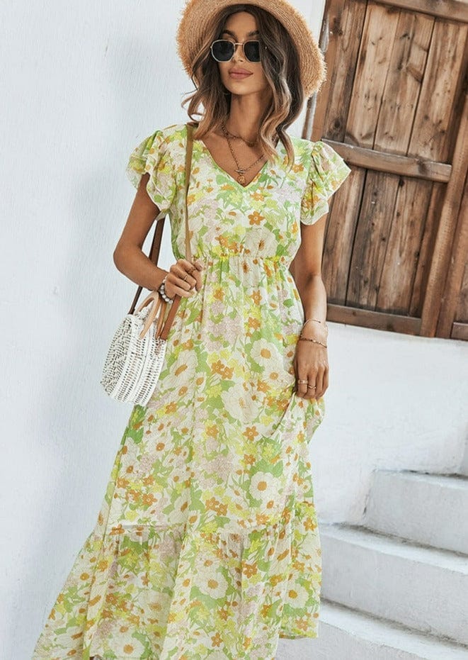 Vestido con estampado floral y mangas abullonadas