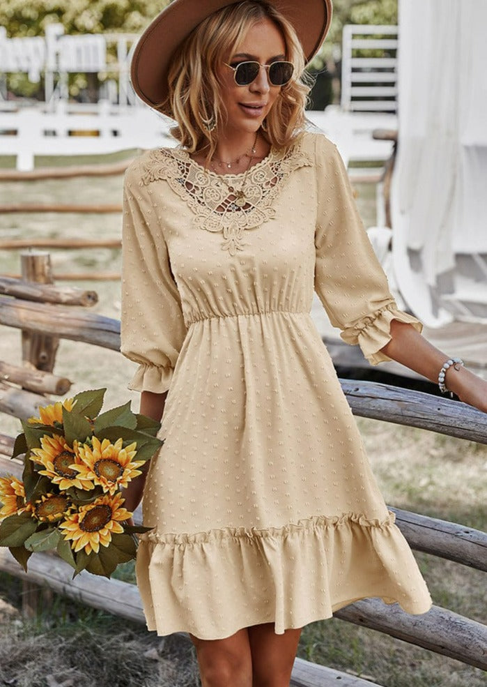 Crochet Lace Clip Dot Neck Dress