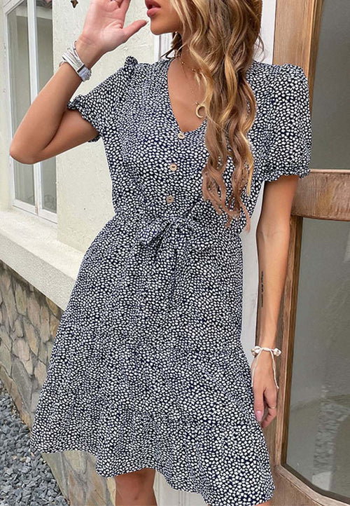 Animal Print Ribbon Front Dress