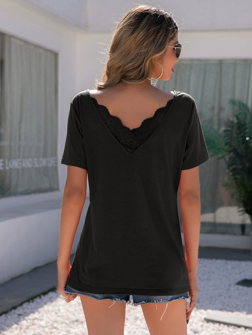 Scallop Lace Back Trim Shirt