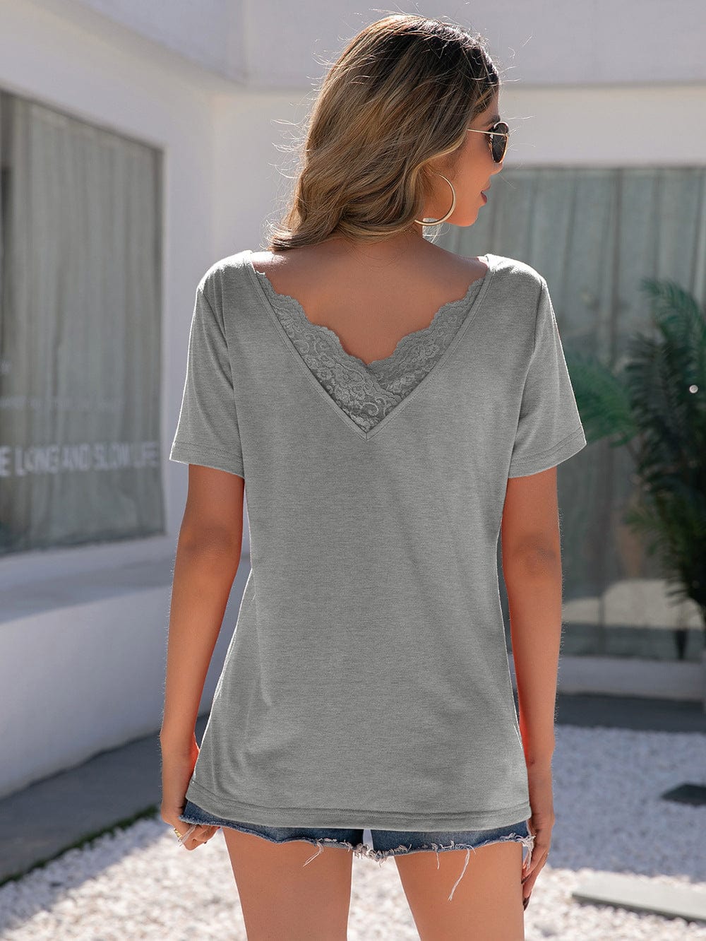 Scallop Lace Back Trim Shirt