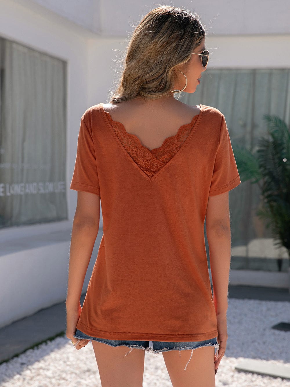 Scallop Lace Back Trim Shirt