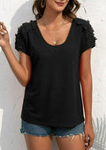Shoulder Cutout Lace Sleeve Shirt