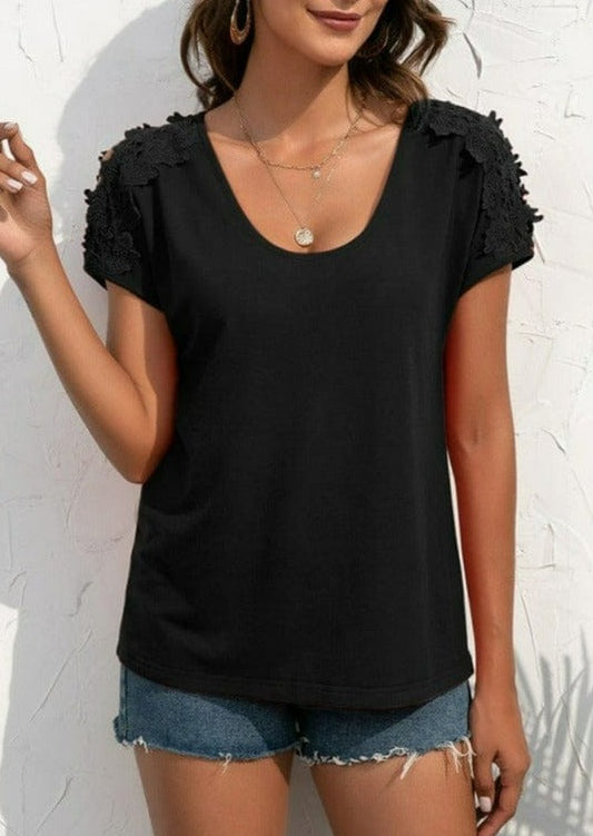 Shoulder Cutout Lace Sleeve Shirt